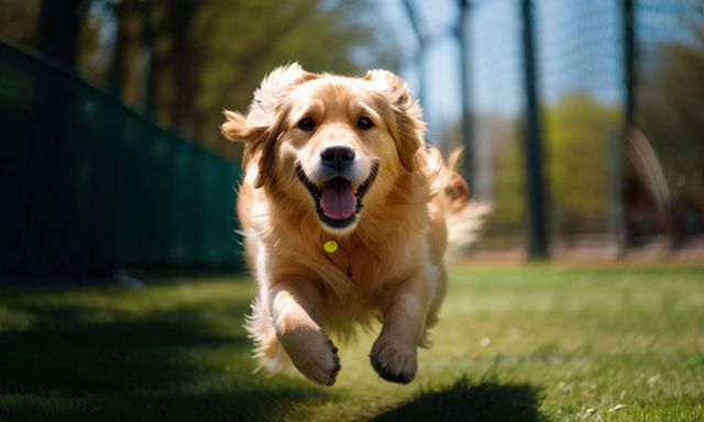 golden retriever playing and exercising